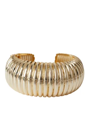 14K Gold Plated Ribbed Cuff Bracelet