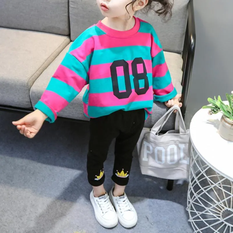 2-piece Colored Striped Sweatshirt & Pants for Toddler Girl Wholesale Children's Clothing