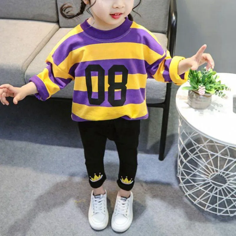 2-piece Colored Striped Sweatshirt & Pants for Toddler Girl Wholesale Children's Clothing