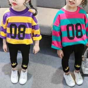 2-piece Colored Striped Sweatshirt & Pants for Toddler Girl Wholesale Children's Clothing