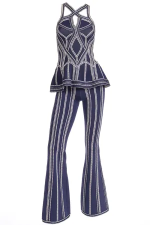 2016 Herve Leger Runway Bodycon Cutout Top and Flared Pants Outfit