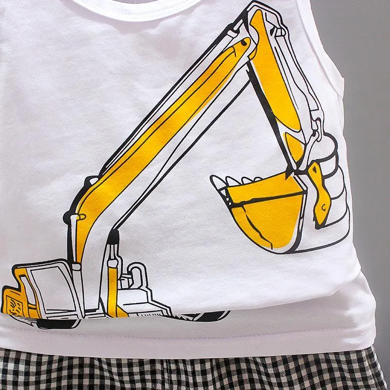 2pcs Cute Backhoe Prints Top and Pants Wholesale children's clothing