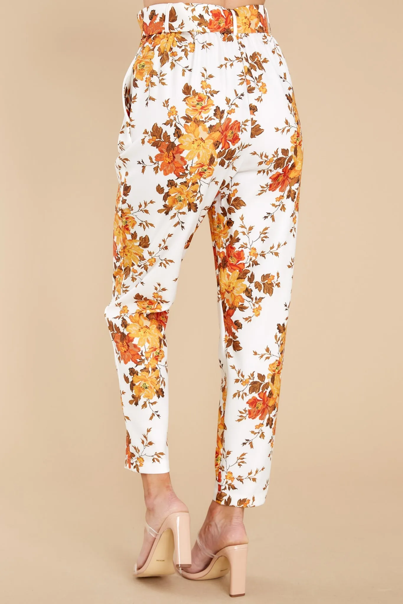 Away She Goes Ivory Floral Print Pants