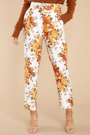 Away She Goes Ivory Floral Print Pants