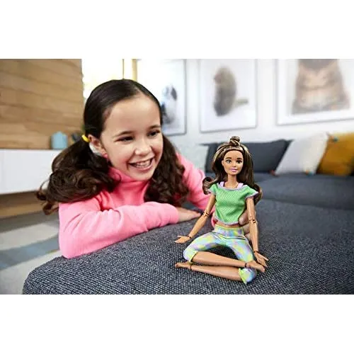 Barbie Made to Move Doll with 22 Flexible Joints and Long Wavy Brunette Hair