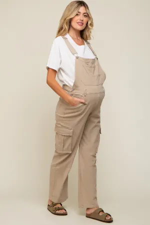 Beige Cargo Pocket Maternity Denim Overalls