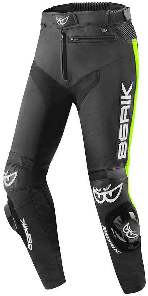 Berik Leather Motorcycle Track Pants, Black Yellow