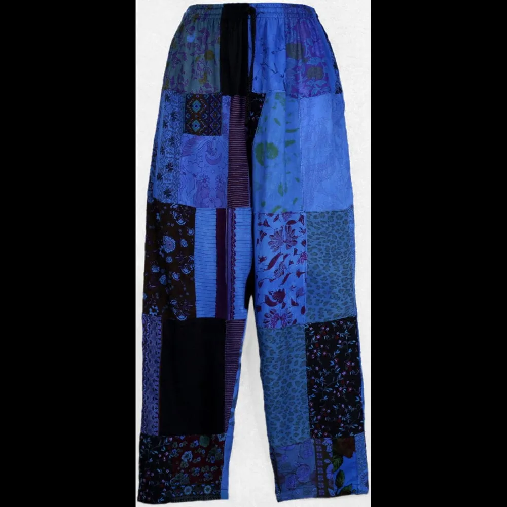 Blue Patchwork Long Pants