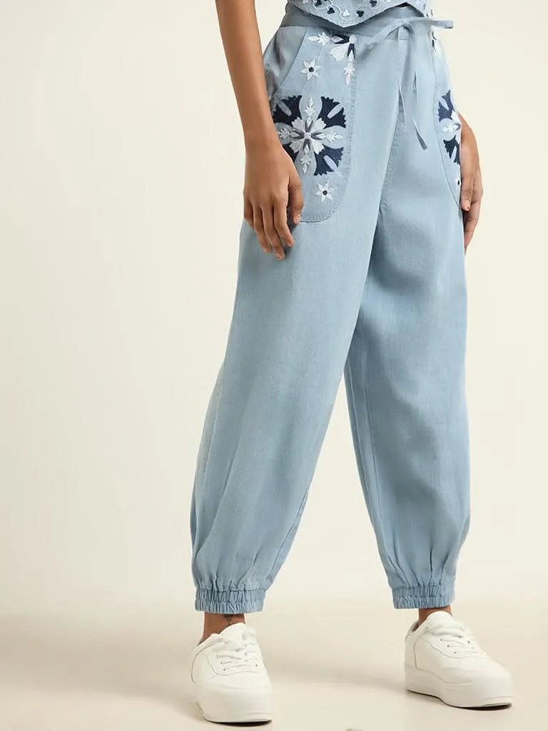 Bombay Paisley Blue Embroidered Ethnic Pants