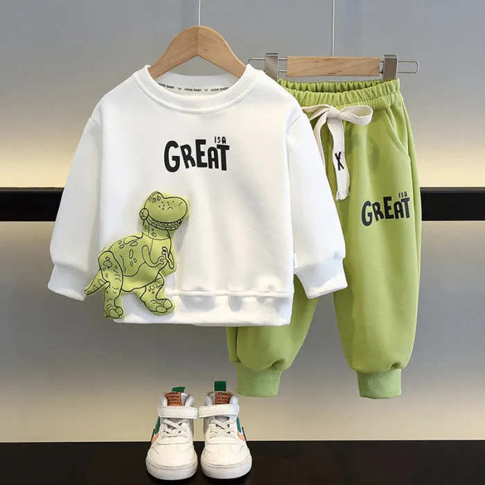 Boy's Casual Dinosaur Sweatshirt and Sweatpants Two Piece Outfit Set