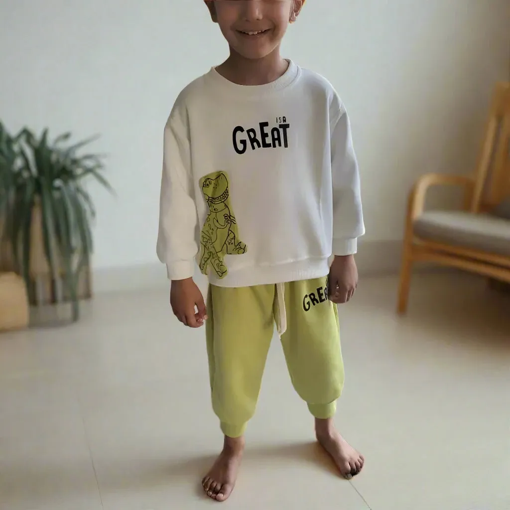 Boy's Casual Dinosaur Sweatshirt and Sweatpants Two Piece Outfit Set