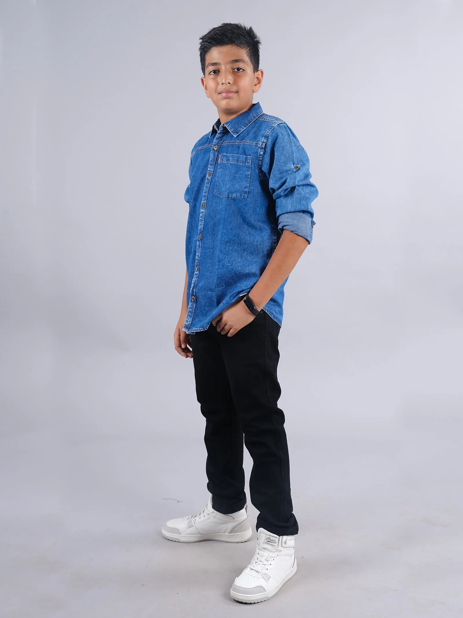 Boys Full Sleeve Denim Shirt & Denim Pant Set