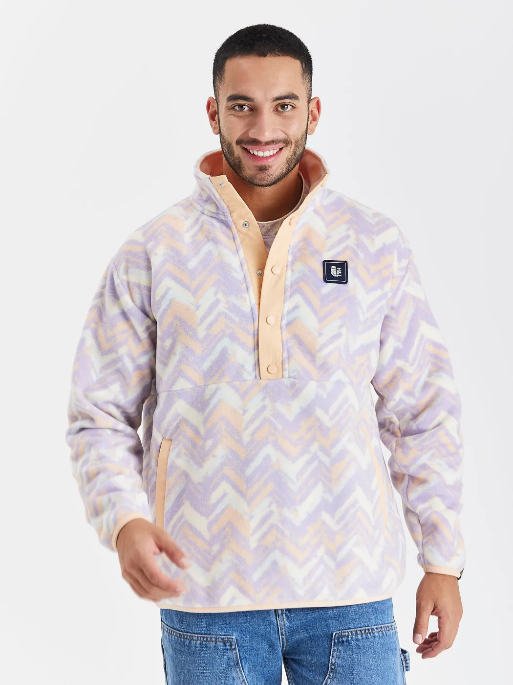 Brook Retro Pattern Popper Neck Fleece