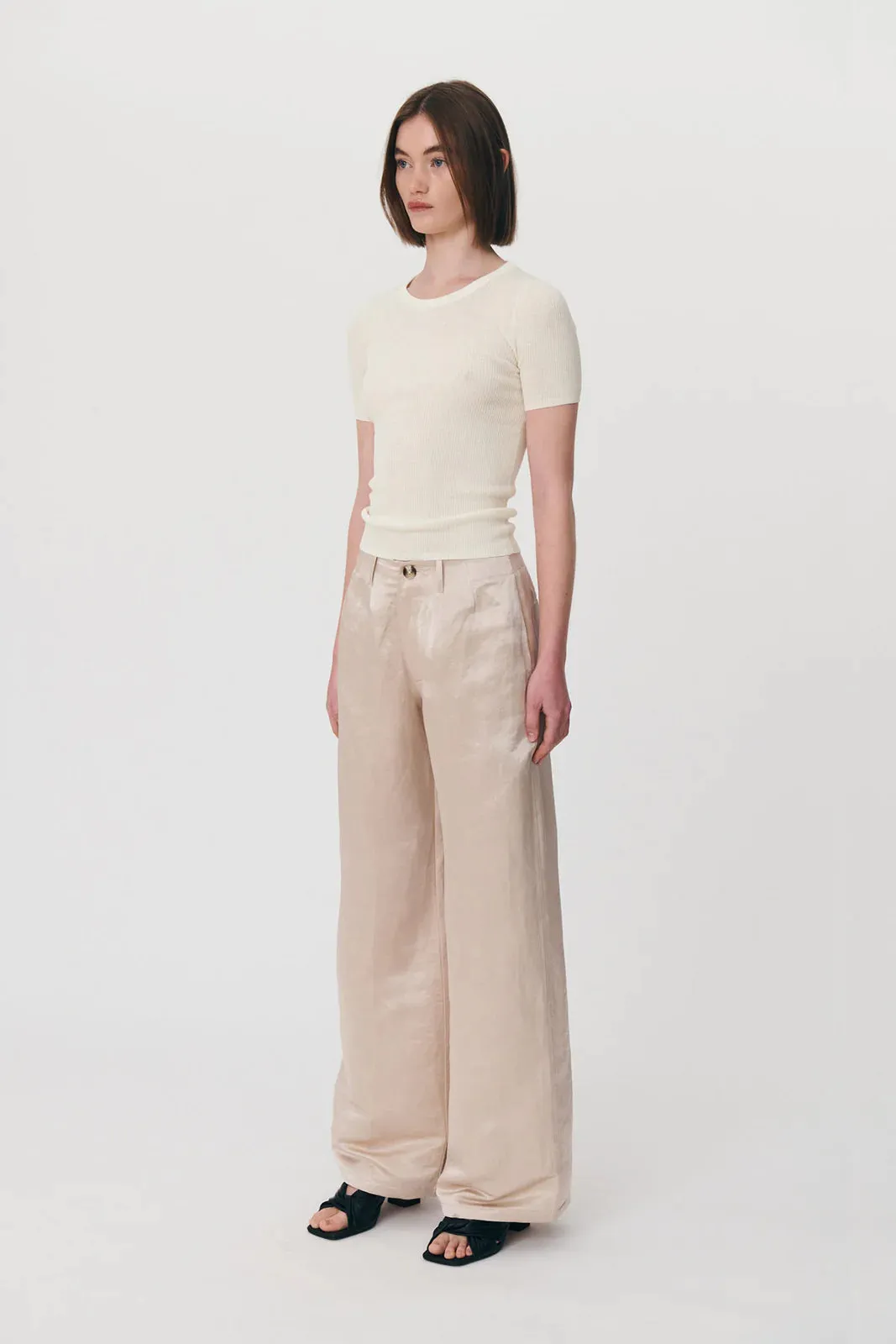 Carlotta Silk Linen Wide Pants - Champagne