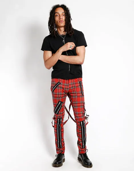 Classic Slim Leg Red Plaid Bondage Pants