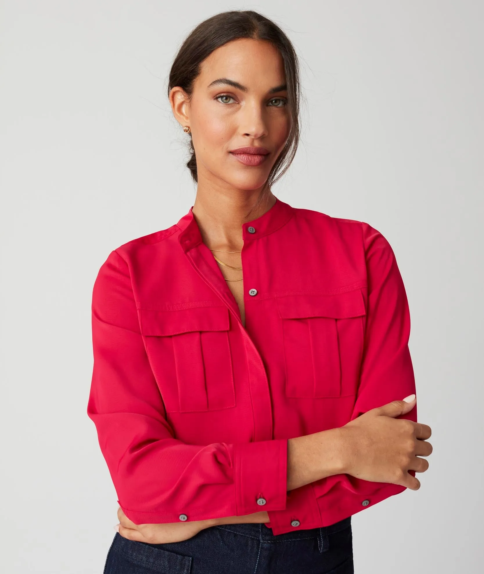 Collarless Double-Pocket Gloria Shirt