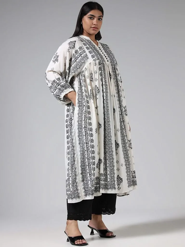 Diza Off White Printed Kurta