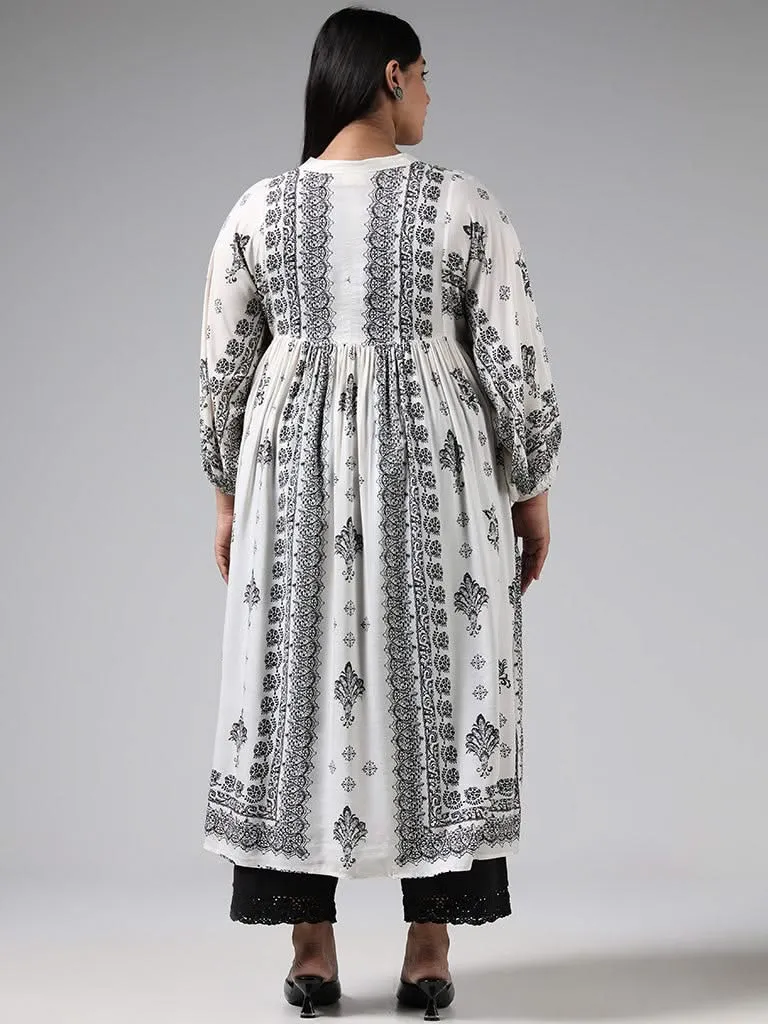 Diza Off White Printed Kurta