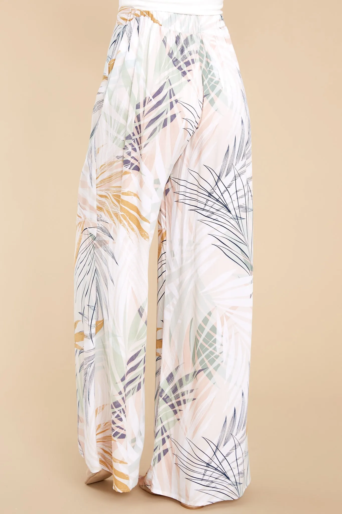 Flirty Ways Beige Palm Beach Printed Palazzo Pants