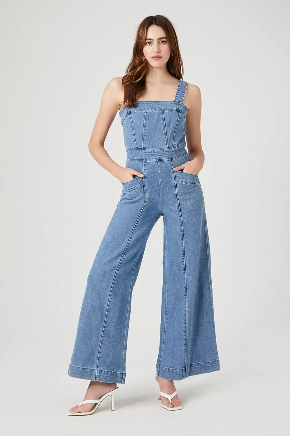 Forever 21 wide denim overalls, denim