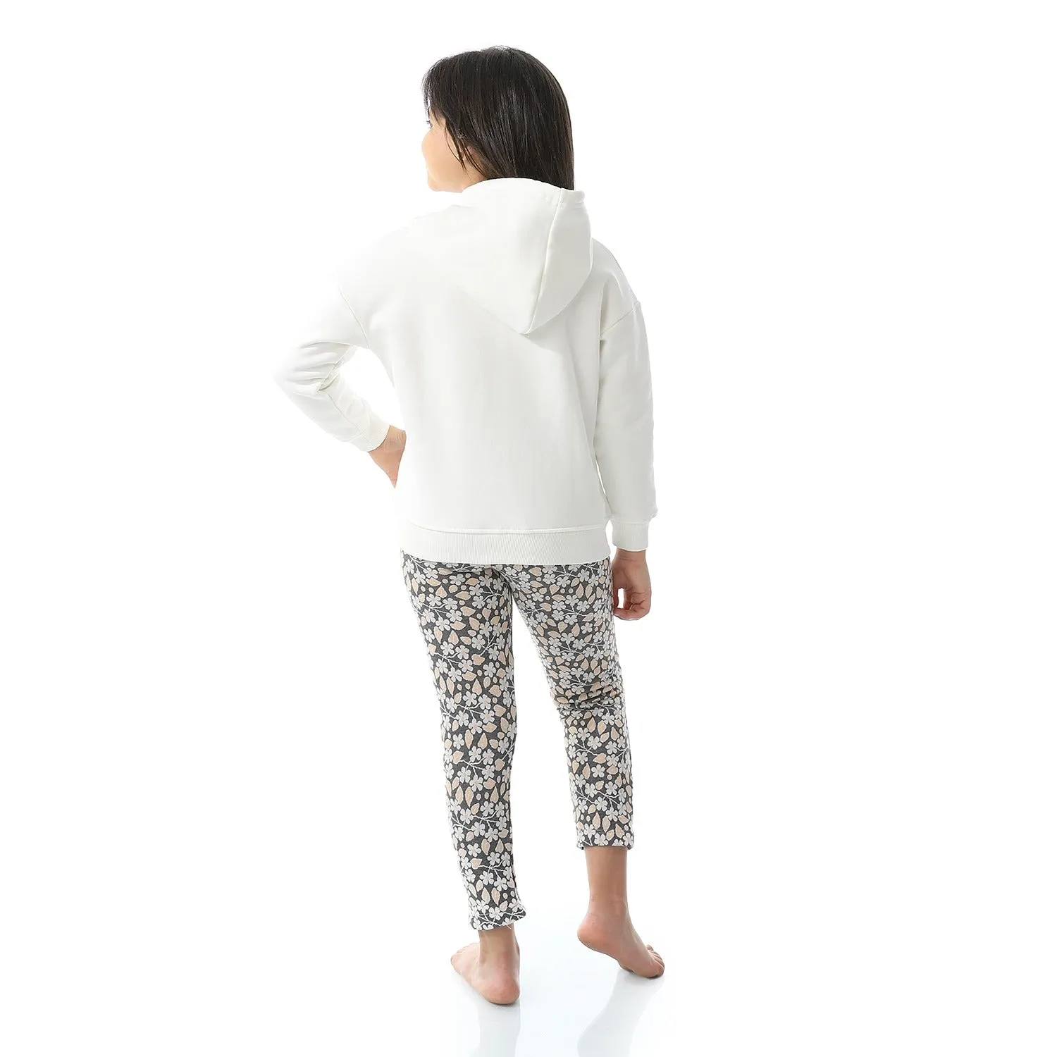 Girls' Winter Printed Hoodie Pajama Pants - Off White