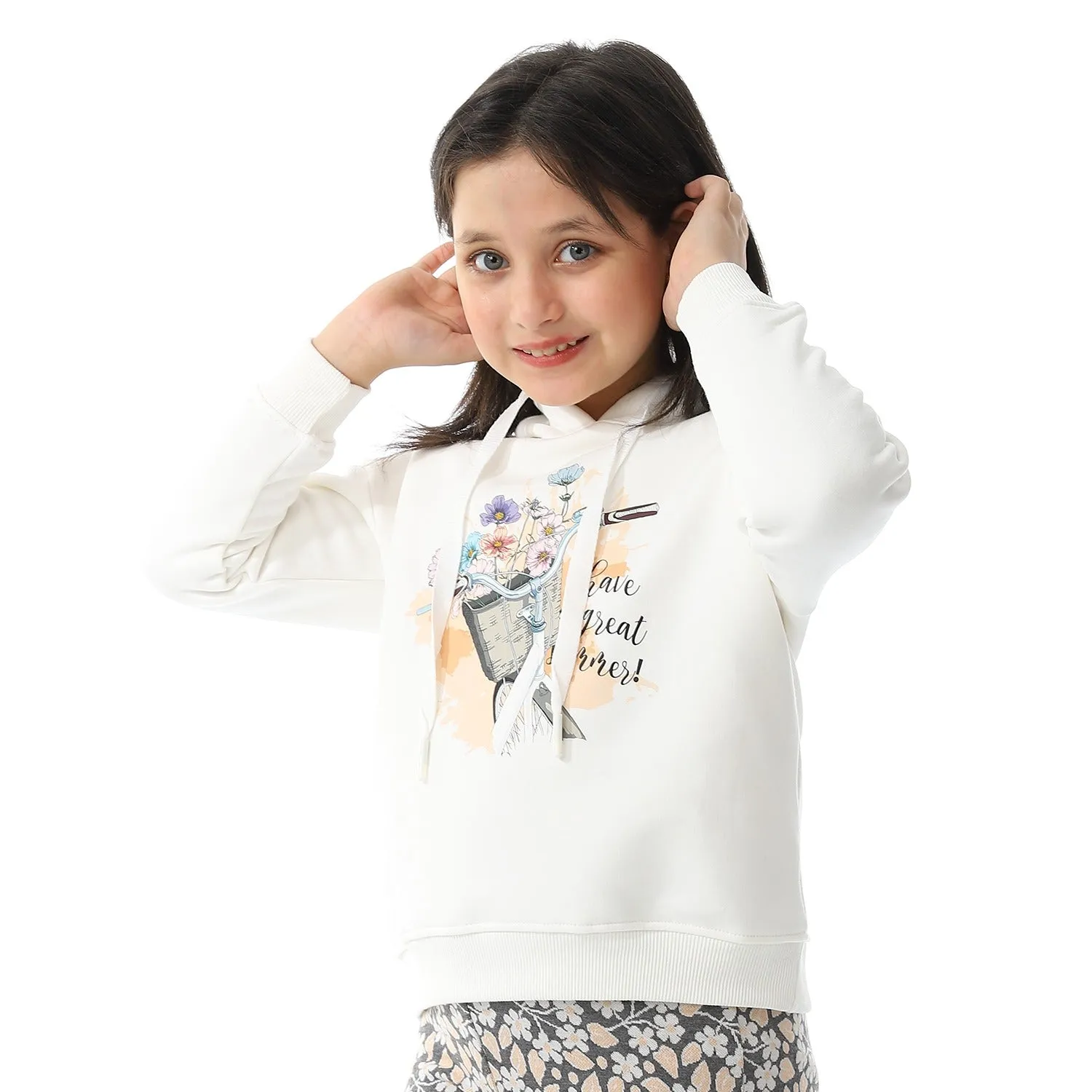 Girls' Winter Printed Hoodie Pajama Pants - Off White