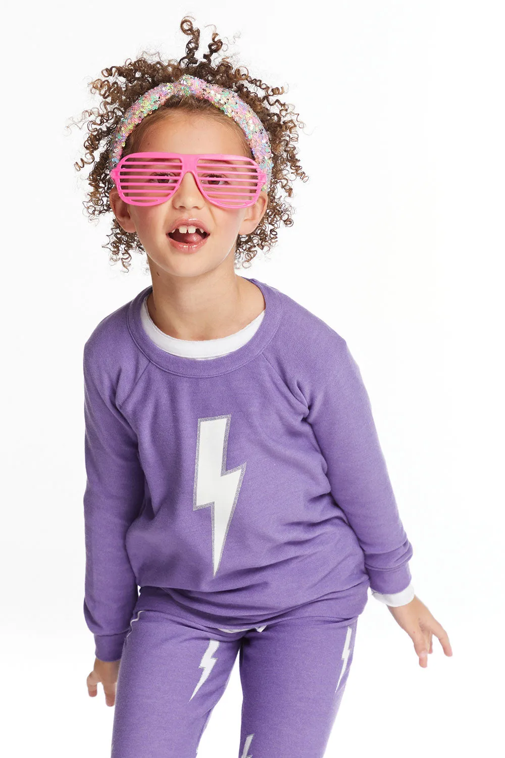 Glitter Bolt Girls Raglan Pullover