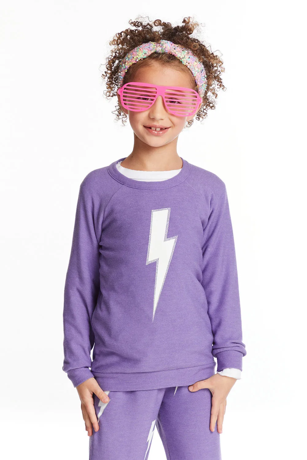 Glitter Bolt Girls Raglan Pullover