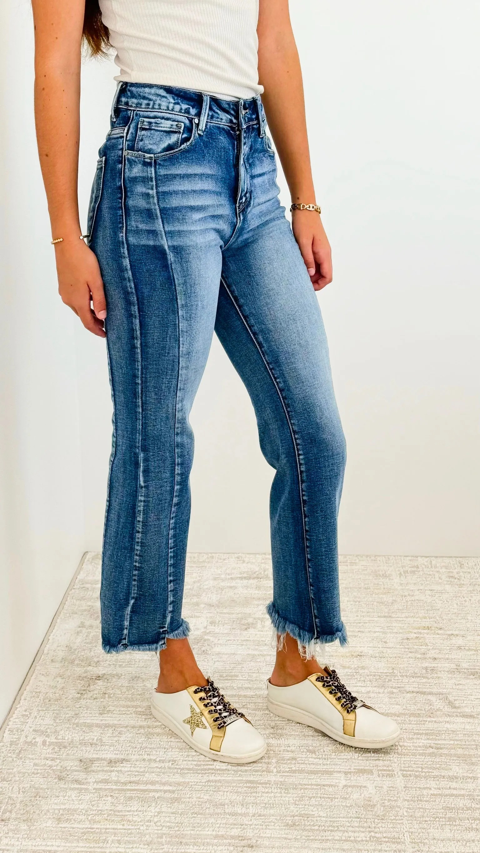 Hight Rise Hem Ankle Flare Jeans - Dark