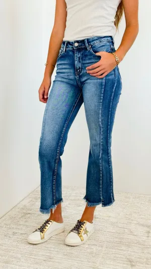 Hight Rise Hem Ankle Flare Jeans - Dark