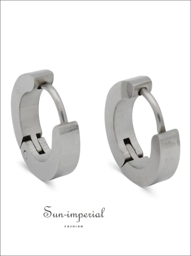 Huggie Hoop Earrings Stainless Steel Plain & Rounded Design