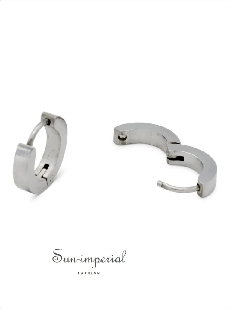 Huggie Hoop Earrings Stainless Steel Plain & Rounded Design