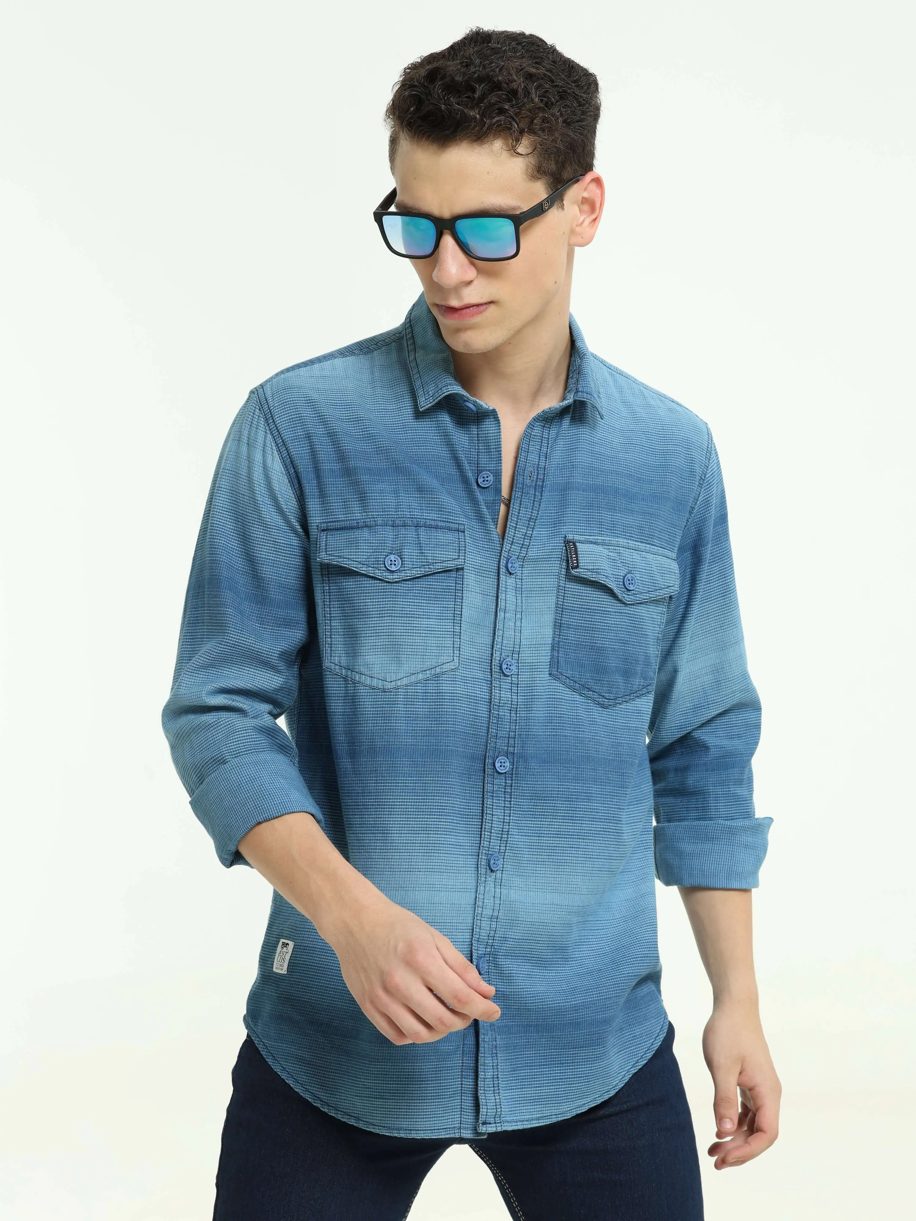 Indigo colored Stripe double pocket shirt