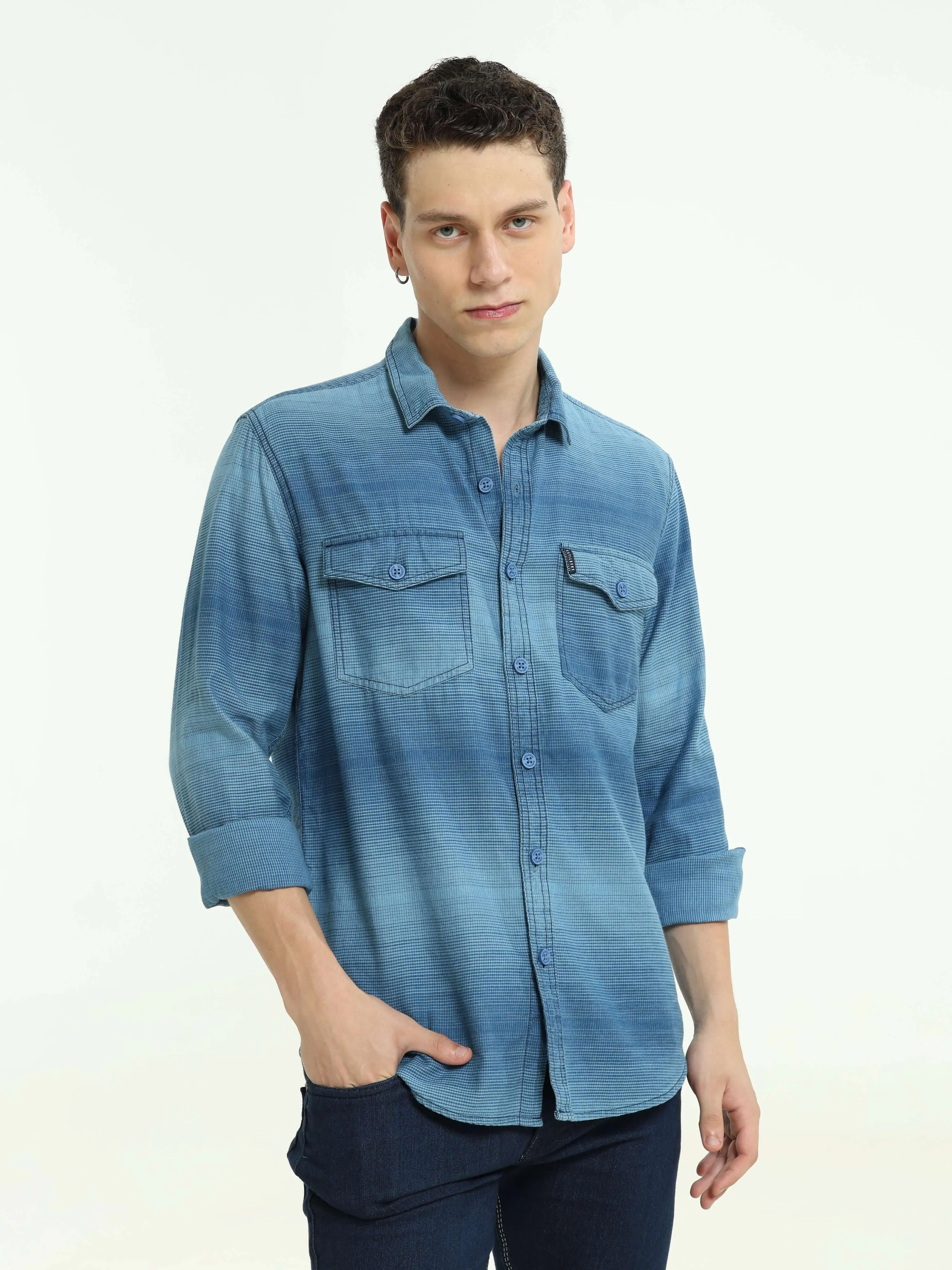 Indigo colored Stripe double pocket shirt