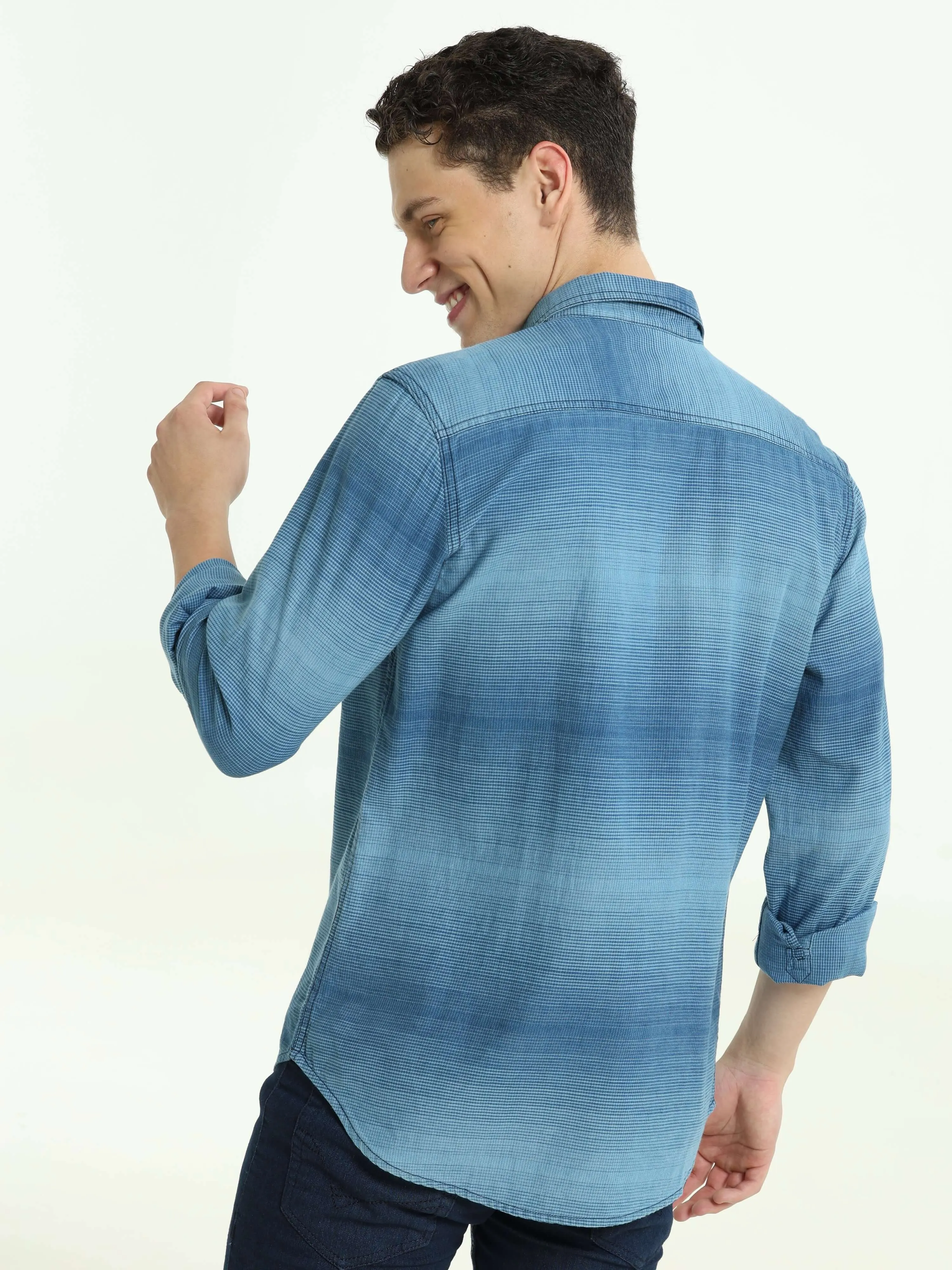 Indigo colored Stripe double pocket shirt