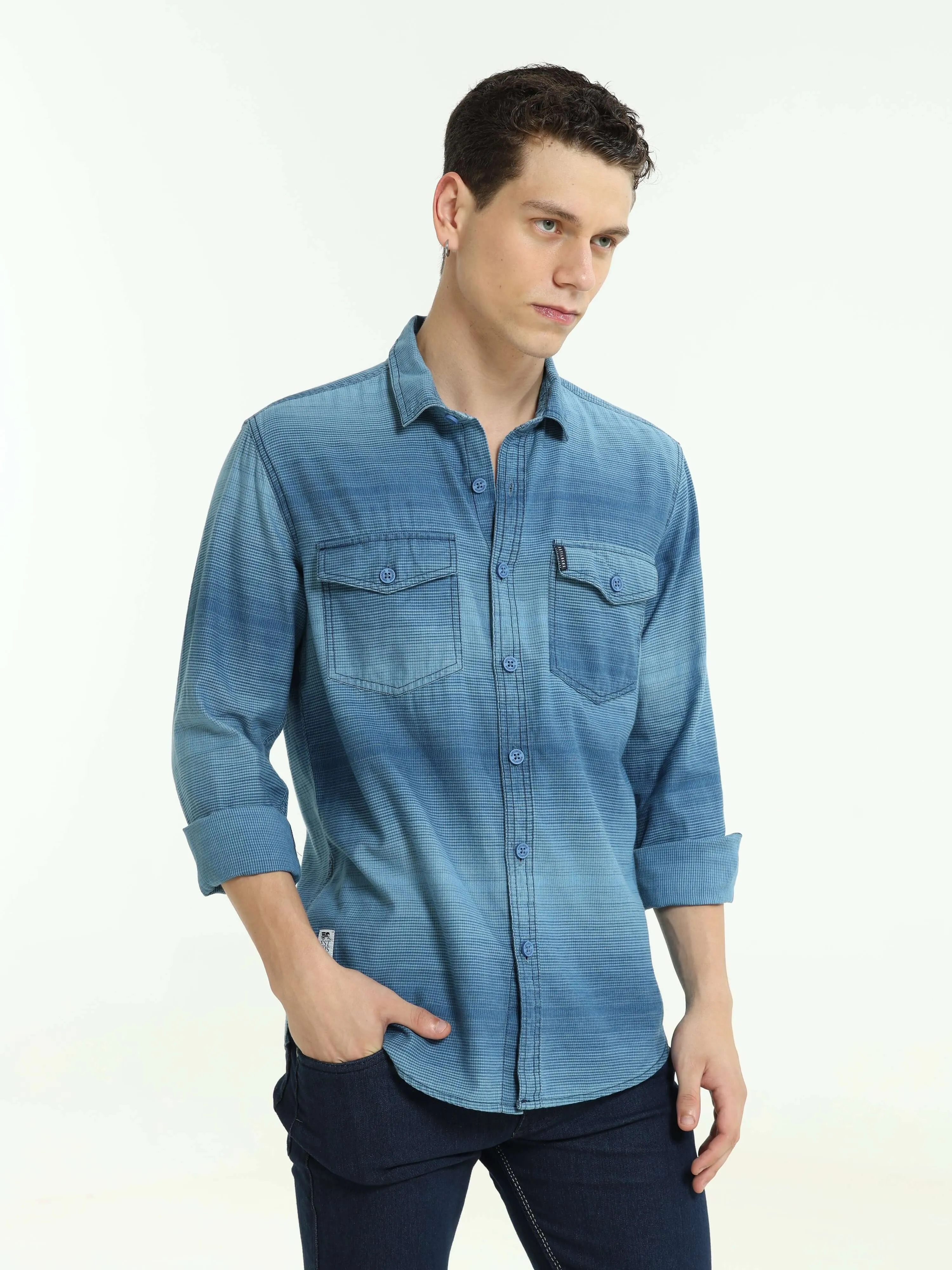 Indigo colored Stripe double pocket shirt