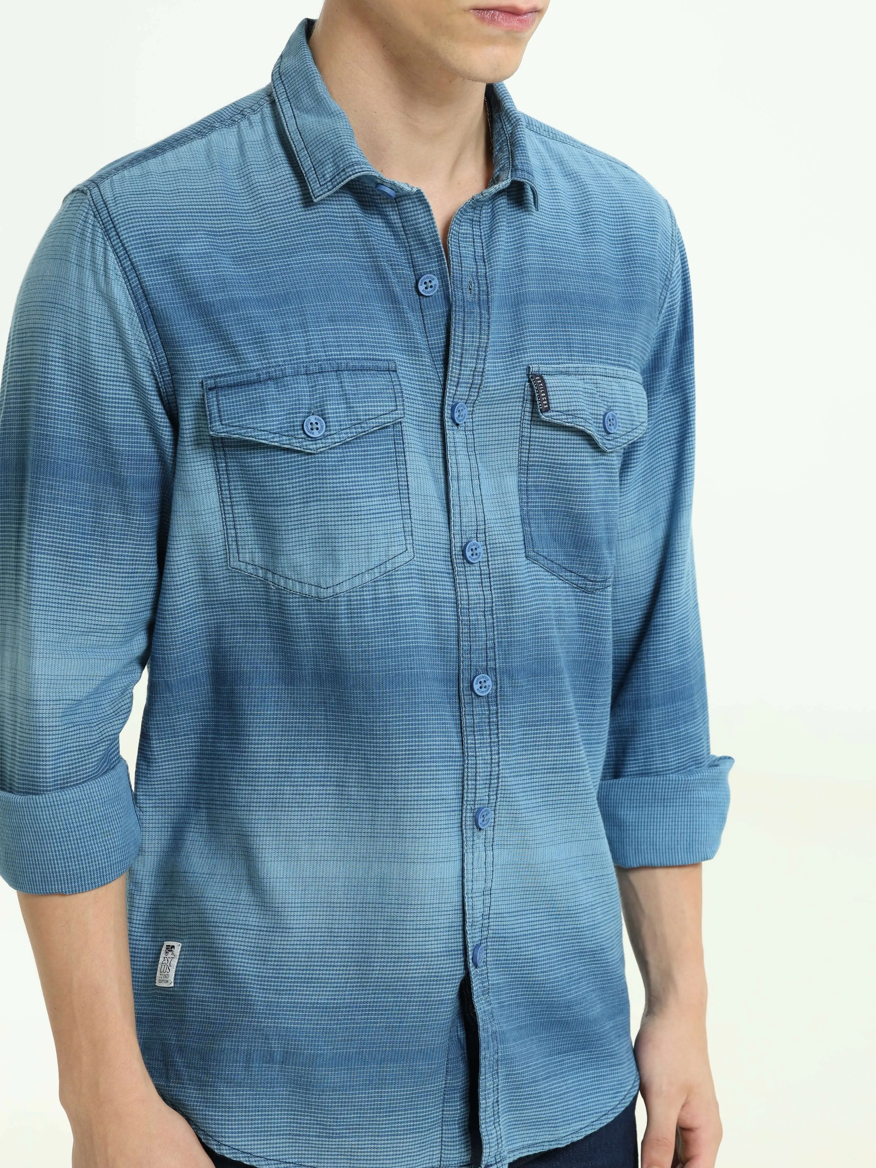 Indigo colored Stripe double pocket shirt