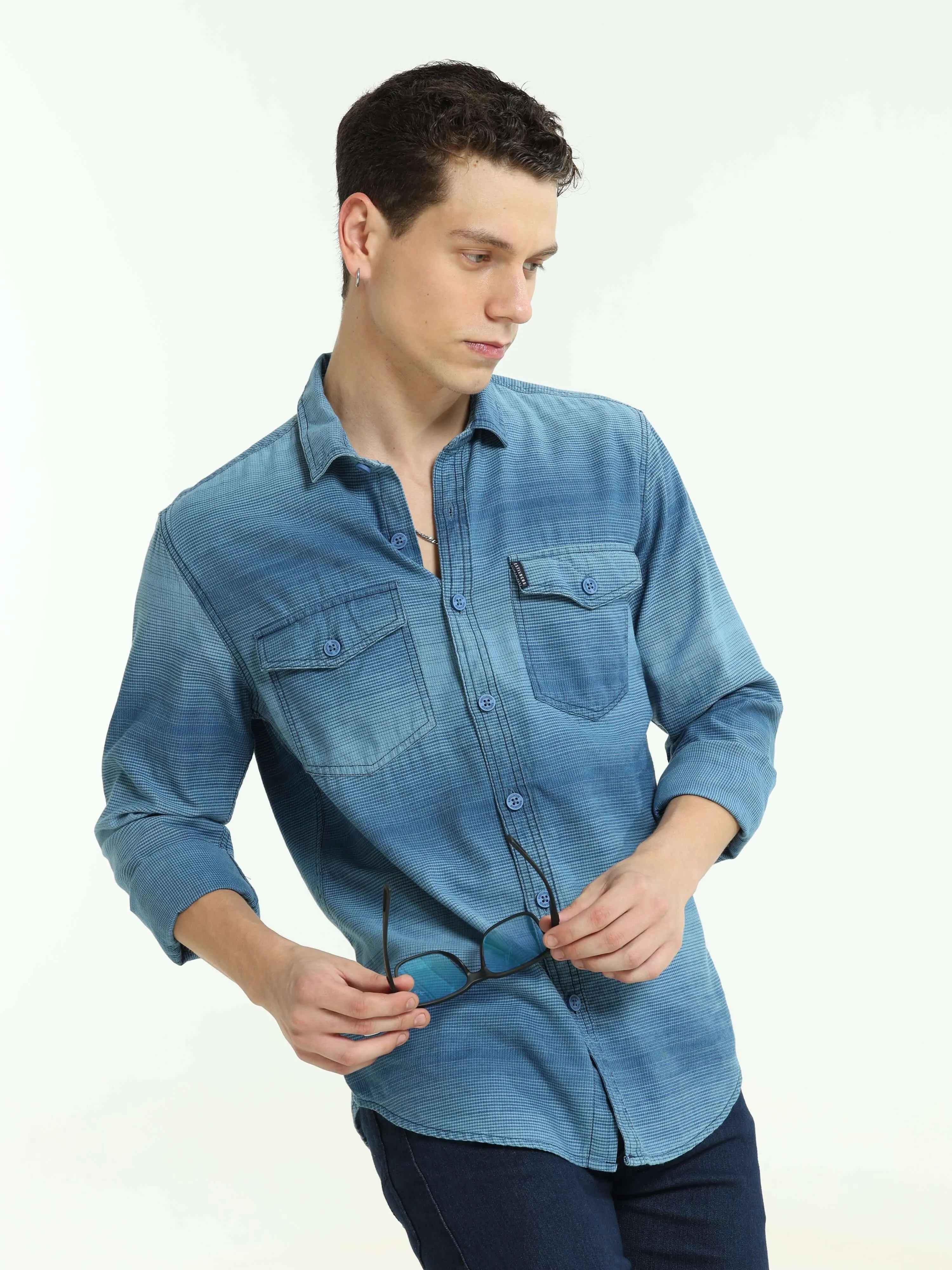 Indigo colored Stripe double pocket shirt