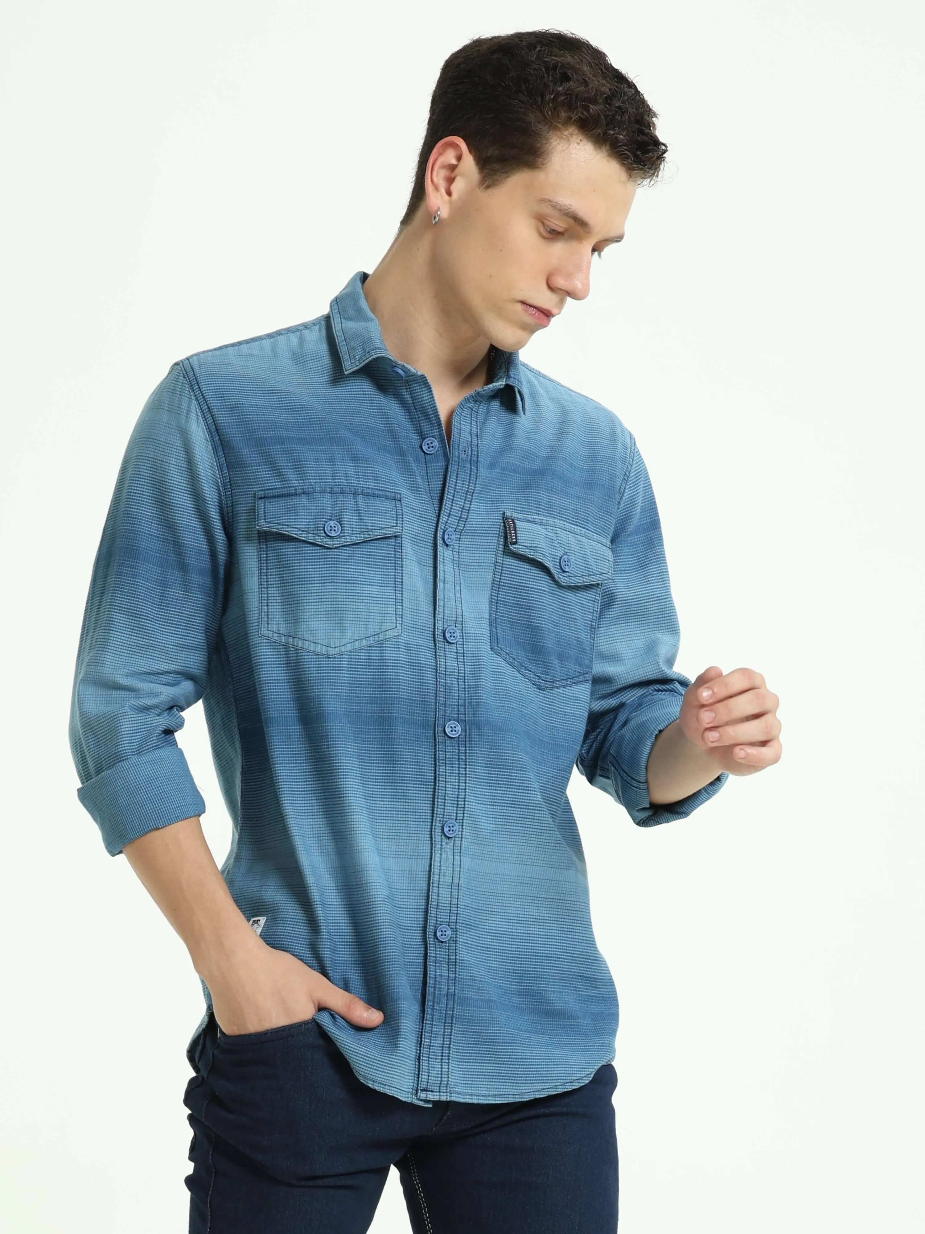 Indigo colored Stripe double pocket shirt