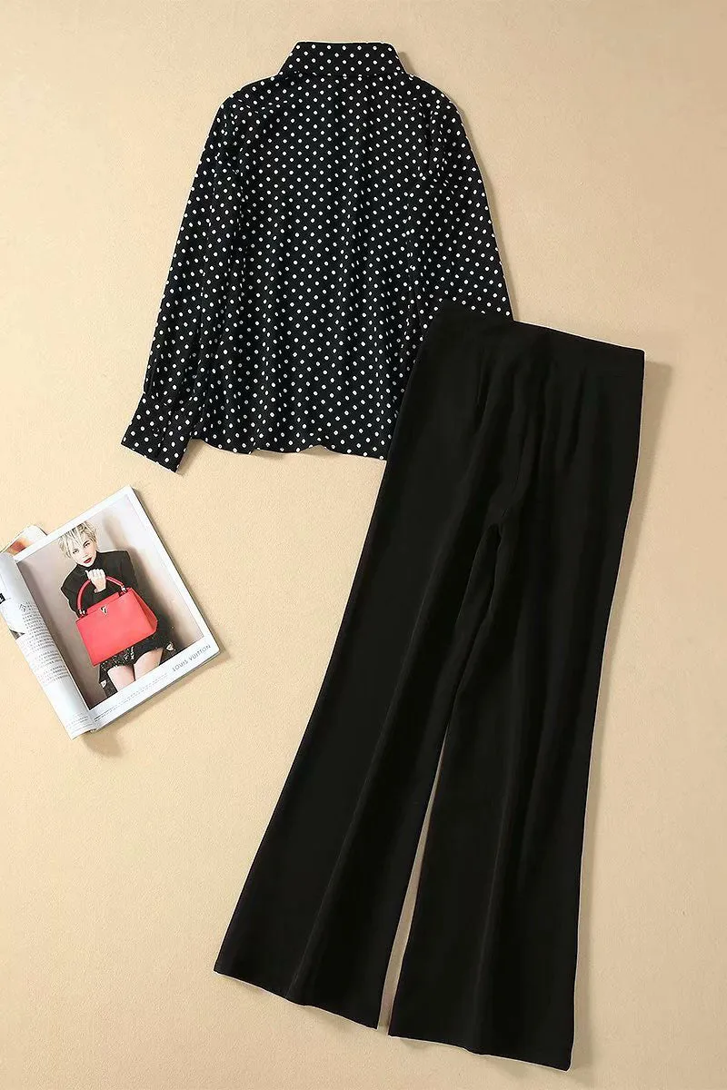 Kate Middleton Chic Polka Dot Shirt And Pants Set