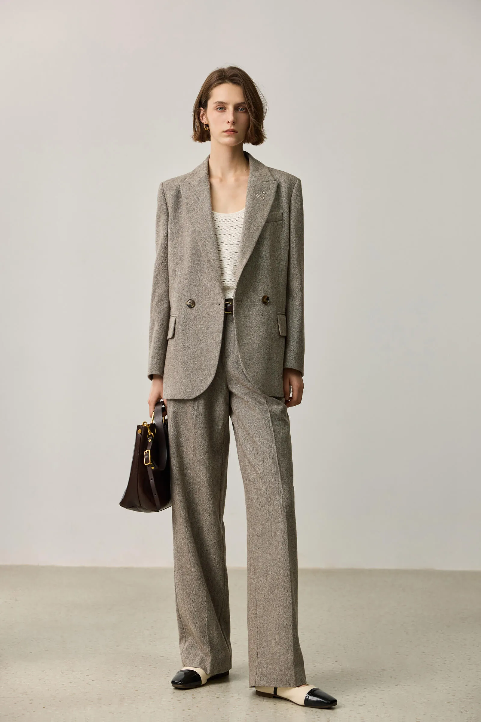 LILY Wool-Blend Wide-Leg Trousers