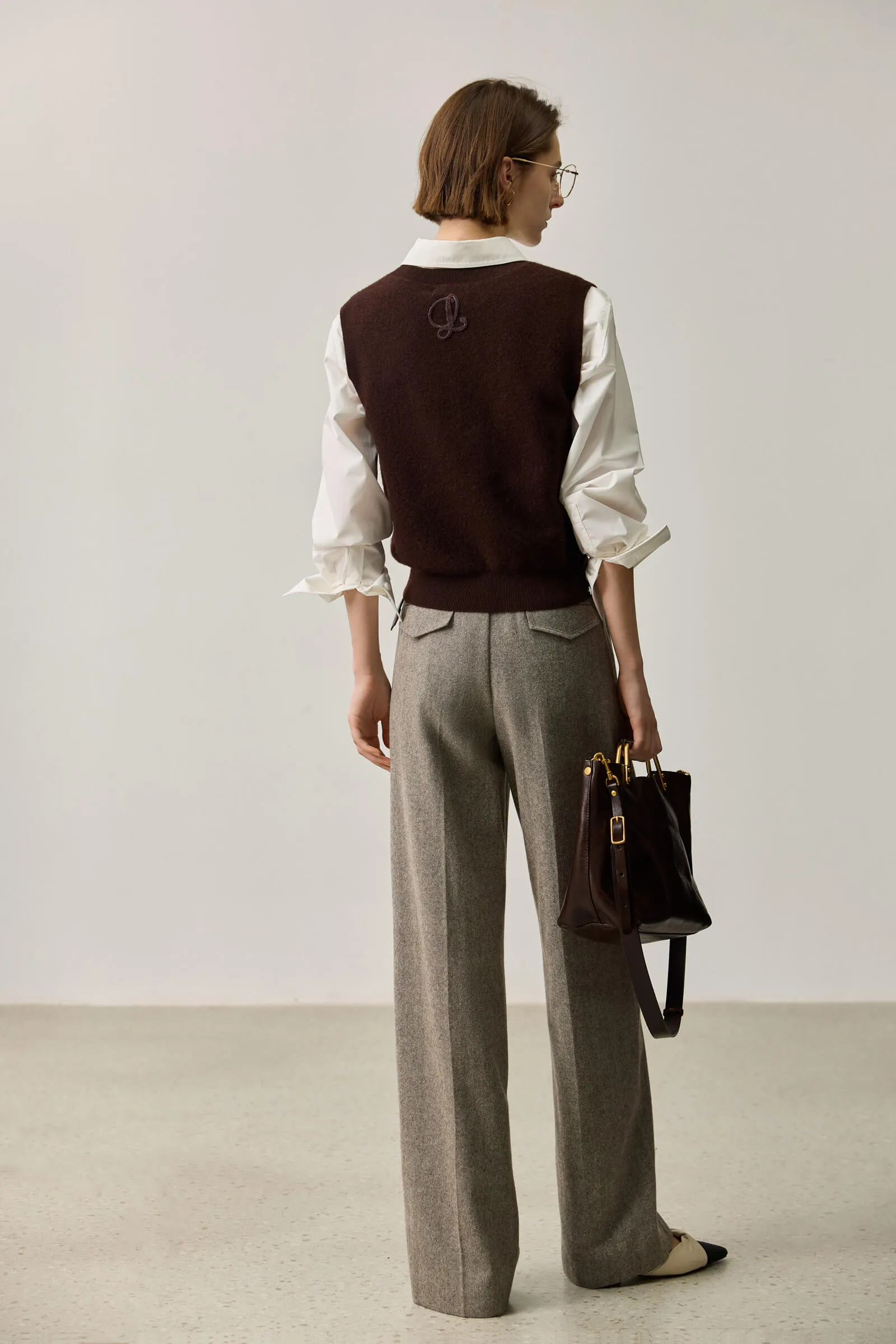 LILY Wool-Blend Wide-Leg Trousers