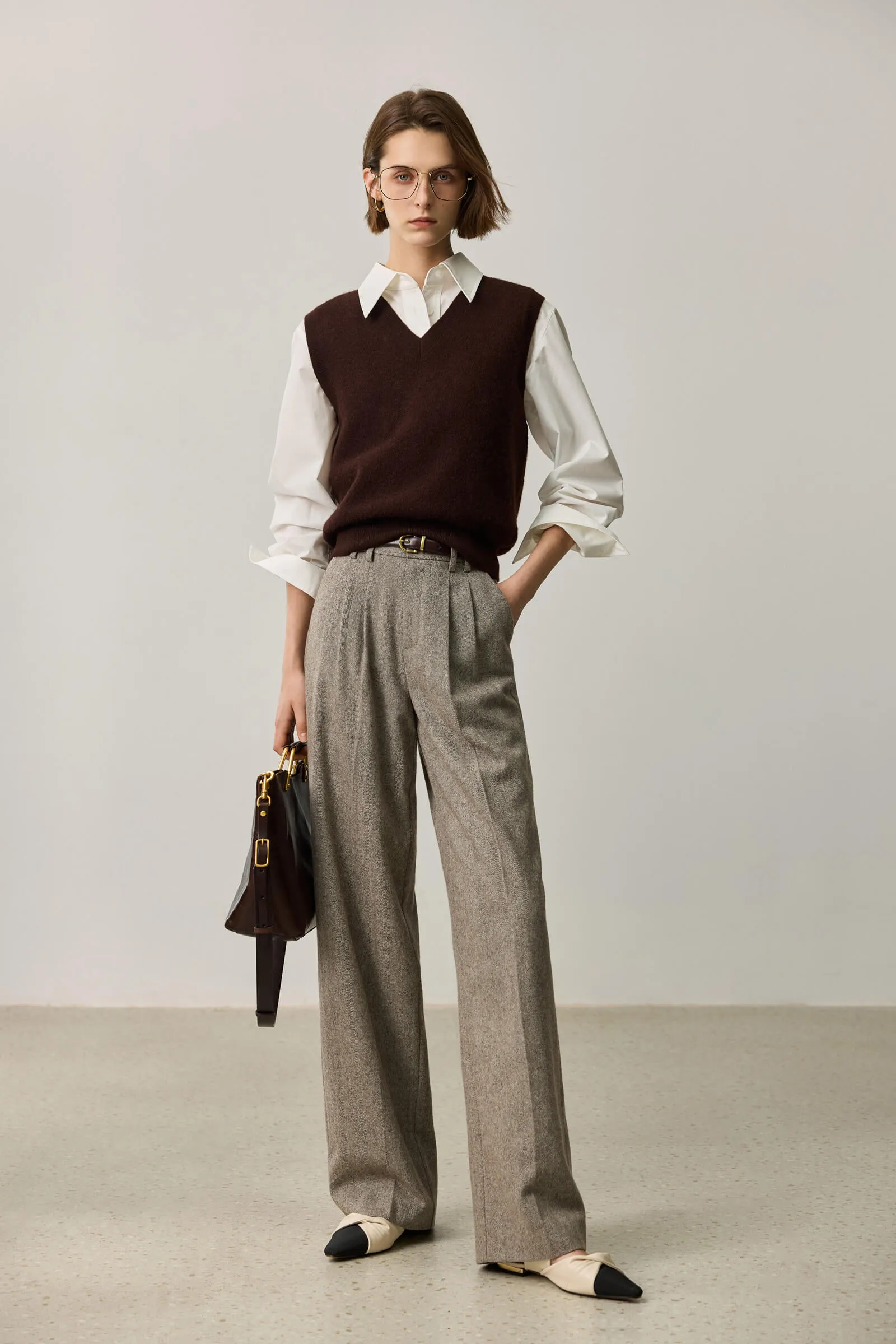 LILY Wool-Blend Wide-Leg Trousers