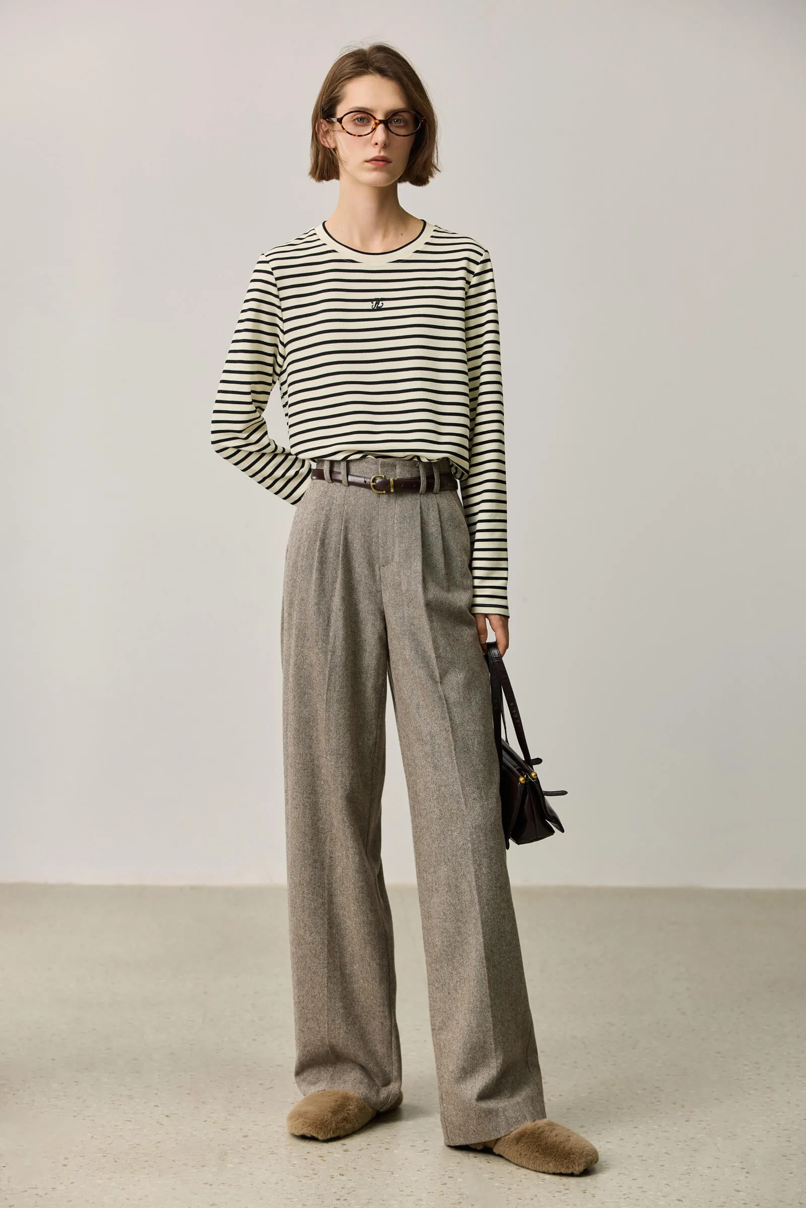 LILY Wool-Blend Wide-Leg Trousers