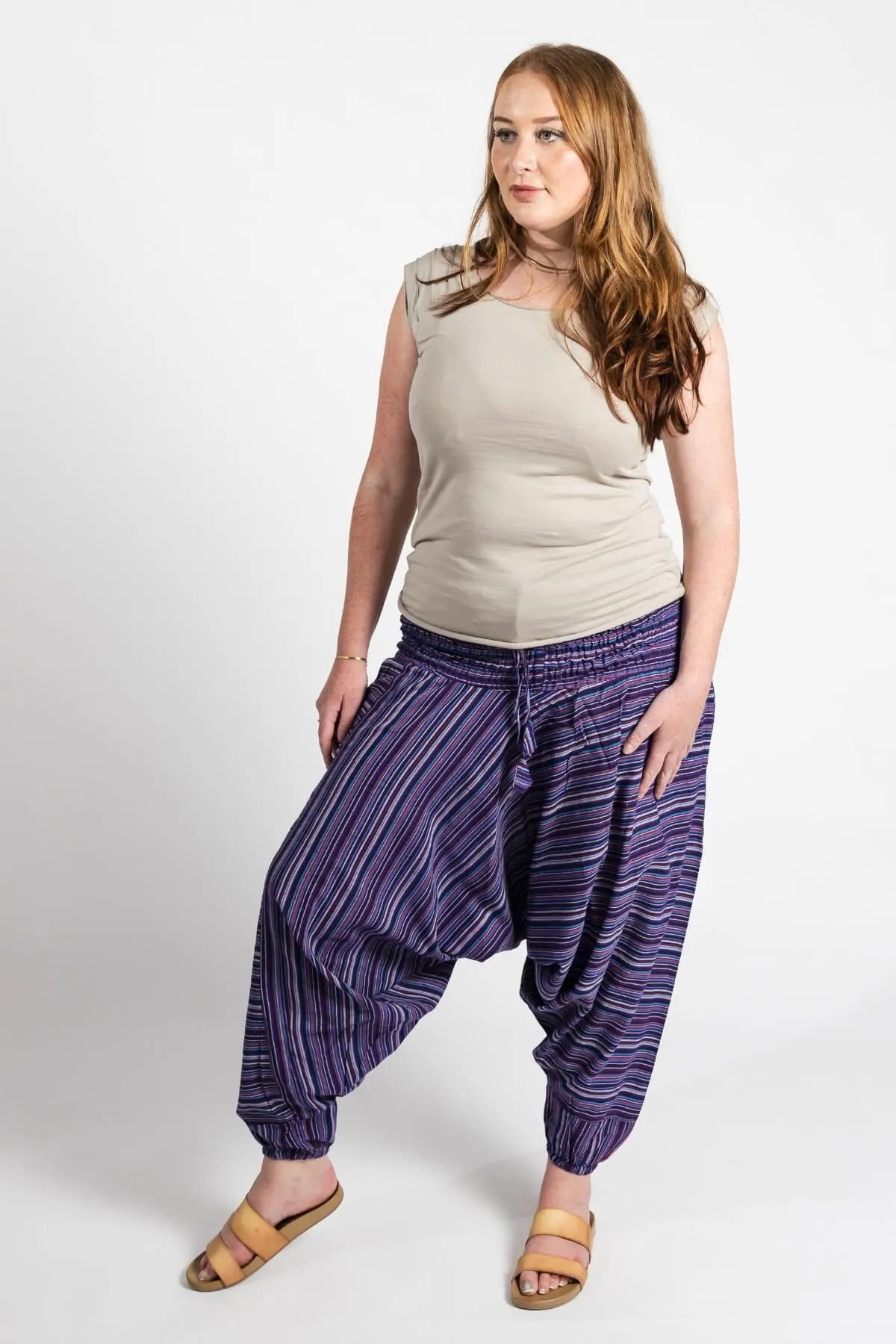 Low Crotch Pants - Striped Purple