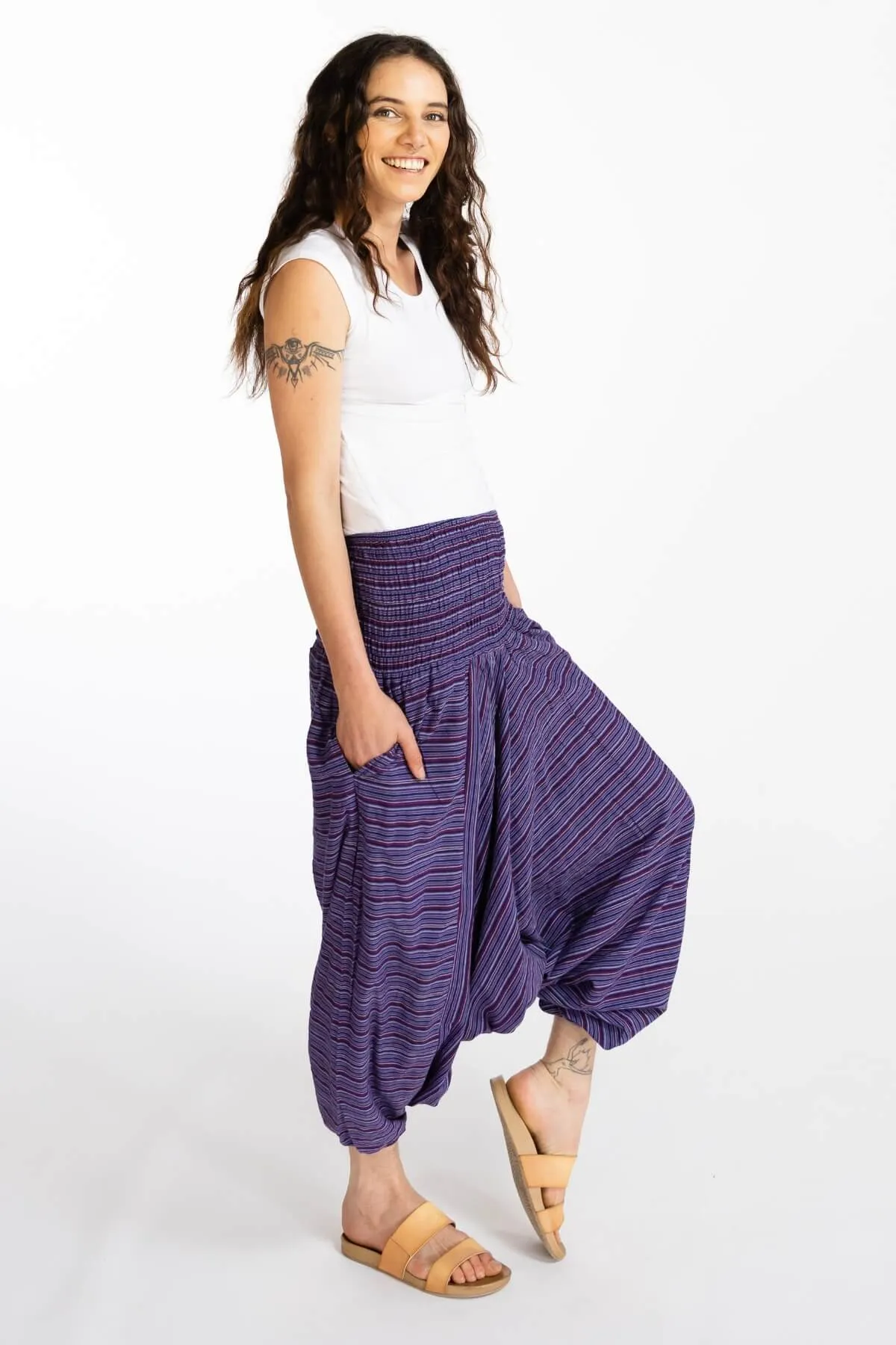 Low Crotch Pants - Striped Purple