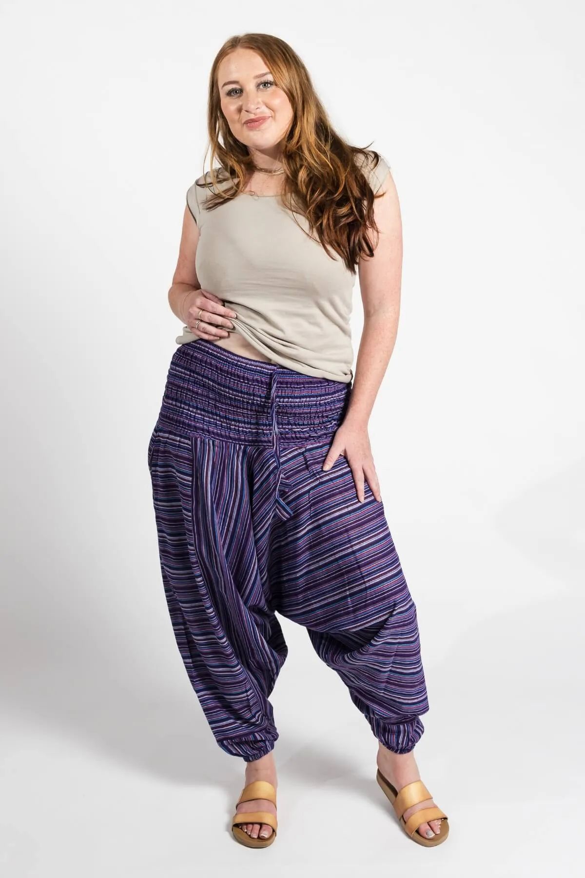 Low Crotch Pants - Striped Purple