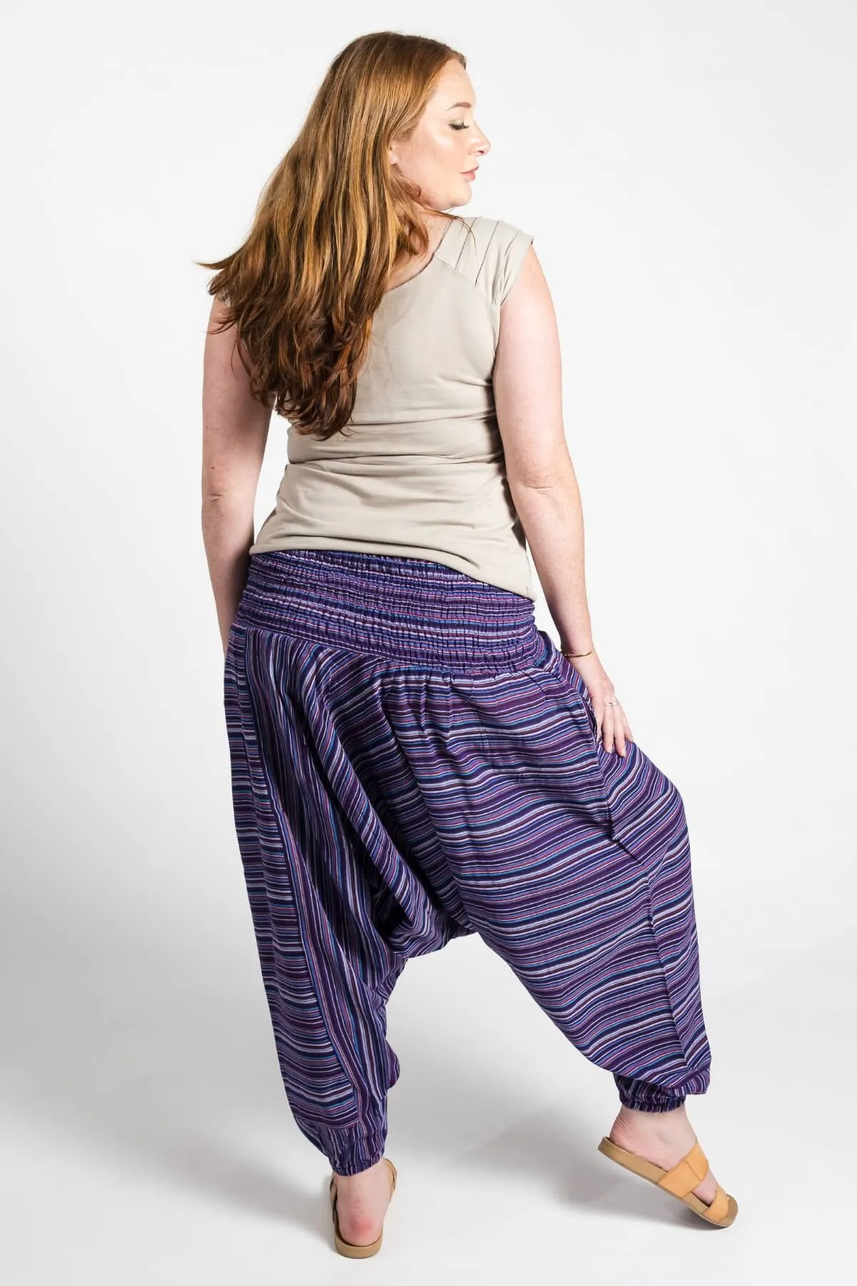 Low Crotch Pants - Striped Purple