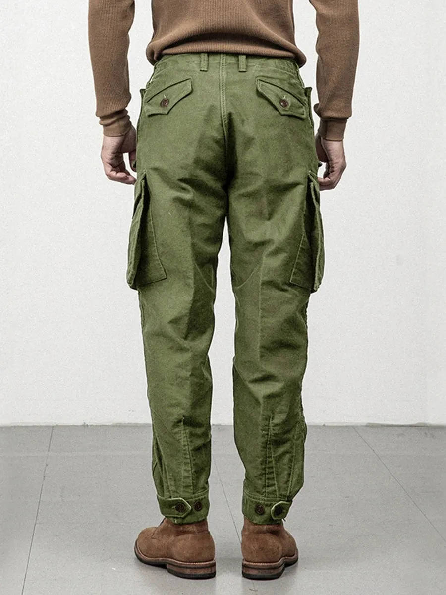 Men's Cargo Pants Mid-high Waist Loose Straight Ankle-length Army Casual Vintage Trousers