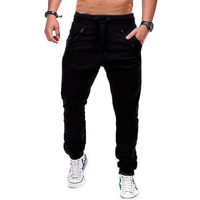 MEN'S COTTON ZIPPER POCKET CASUAL FASHION DRAWSTRING ELASTIC SPORTS PANTS DOUBLE ZIPPER PANTS